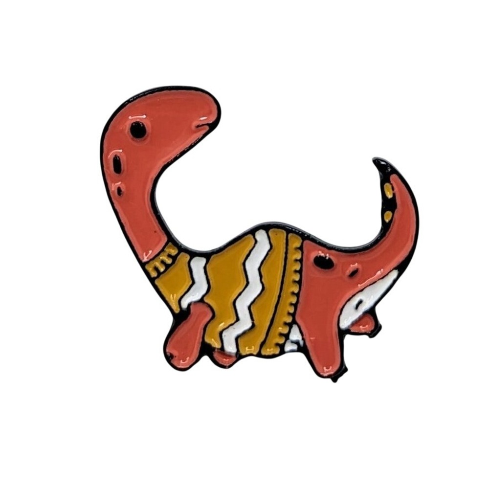 Orange Long Neck Dinosaur In Sleeveless Turtleneck Sweater Enamel Pin